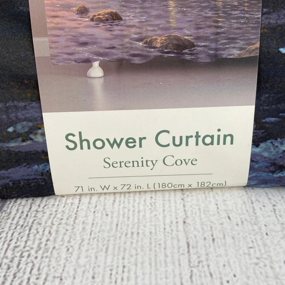 Thomas Kinkade Shower Curtain Multicolor Serenity Cove Lighthouse Landscape